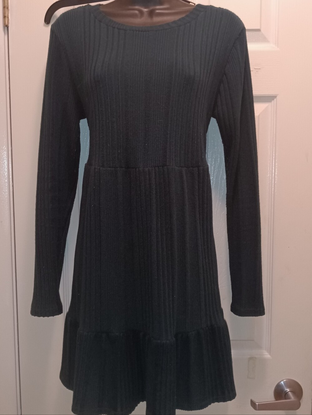 Vibe Dark Green  Ribbed Long-Sleeve Knit Tunic Sweater Dress